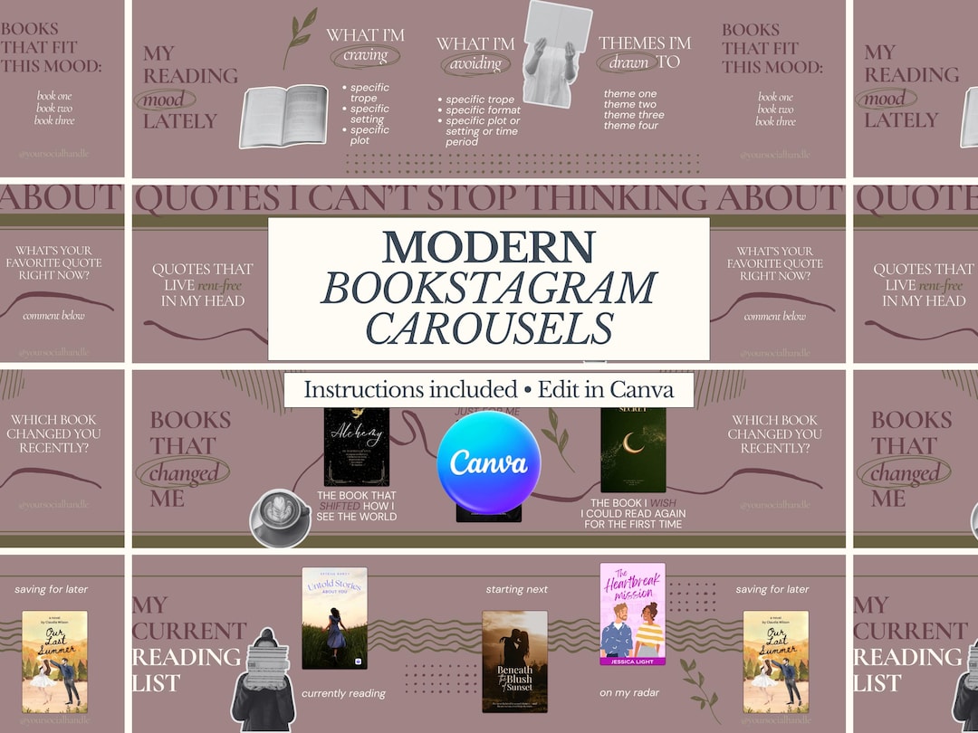 Modern Bookstagram Seamless Carousel Templates Canva | Trendy Pink Book ...