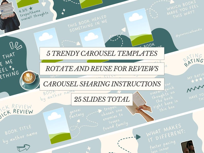 Bookstagram Seamless Carousel Templates Canva | Trendy Book Review ...