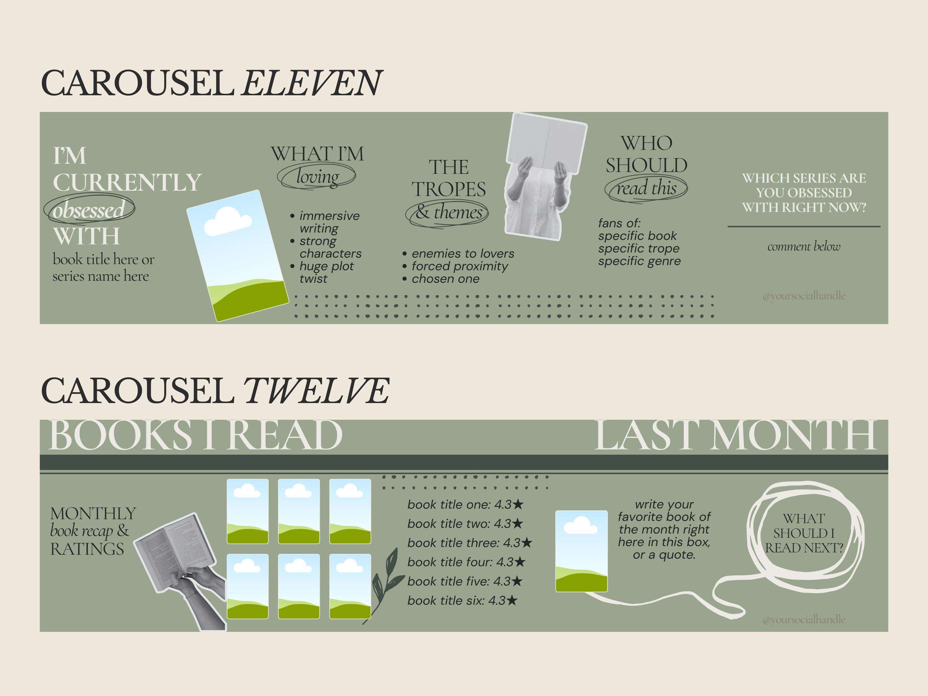 Seamless Bookstagram Carousel Template Bundle | Editable Canva ...