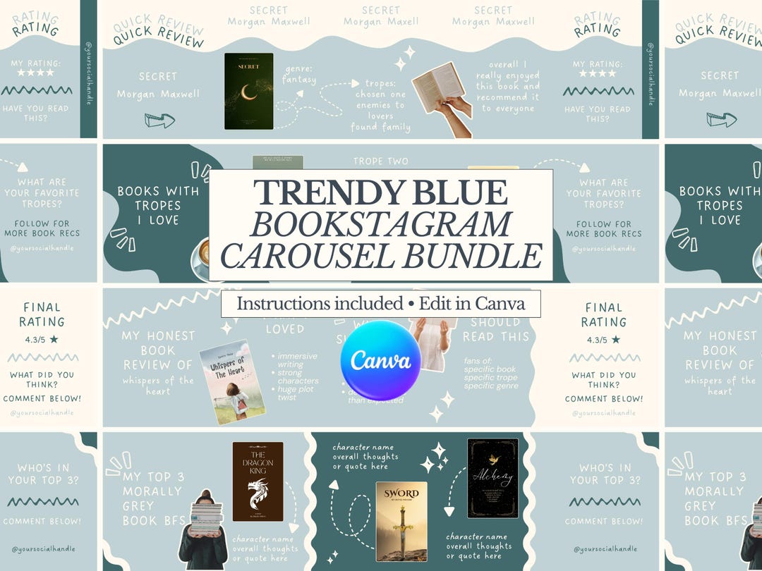 Seamless Carousel Bookstagram Template Bundle | Editable Canva Trendy ...
