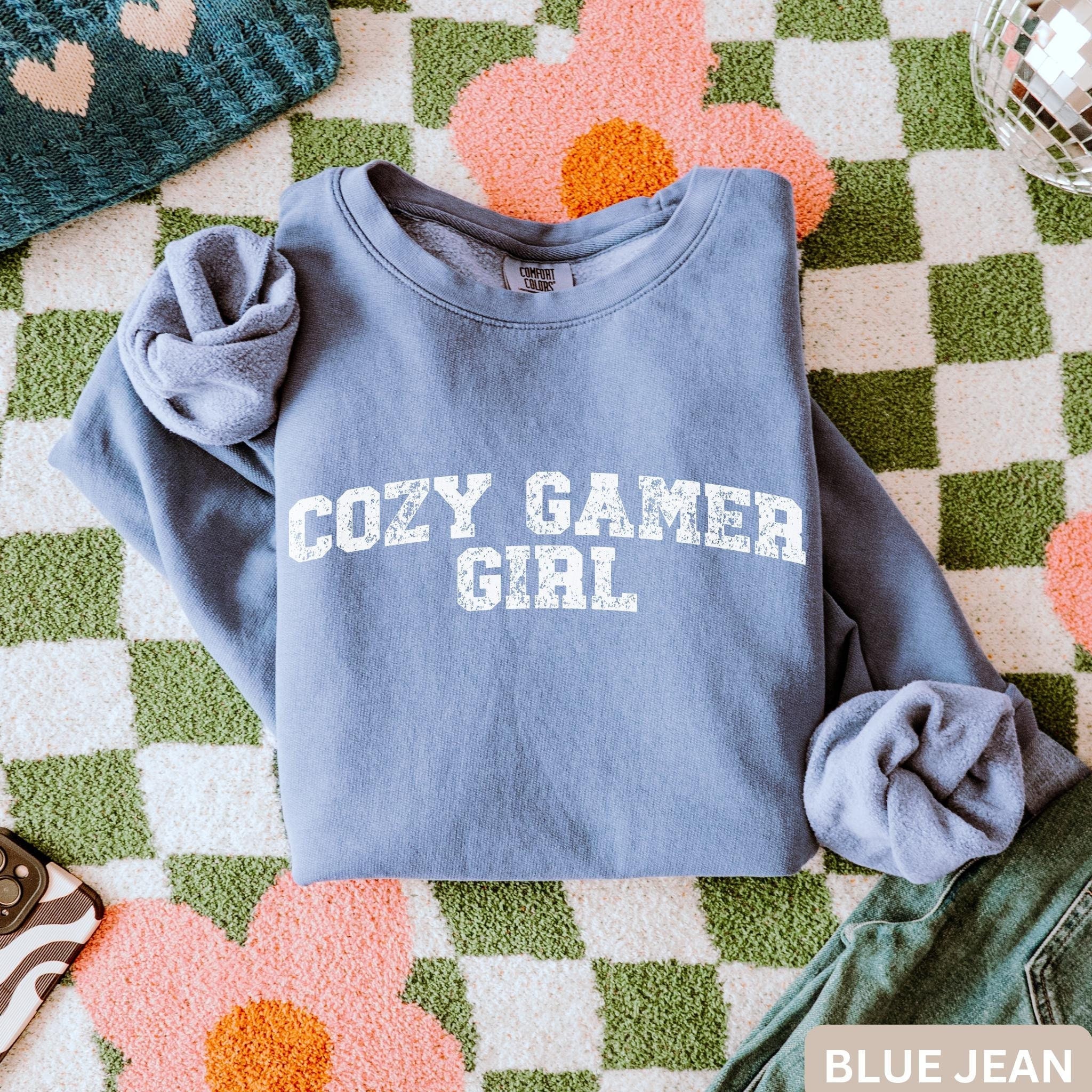 Cozy Gamer Girl Sweatshirt, Retro Comfort Colors Sweatshirt for Her, Cozy Gamer Sweater, Gift Idea for Gamer Girls, Cozy Gamer Accessories