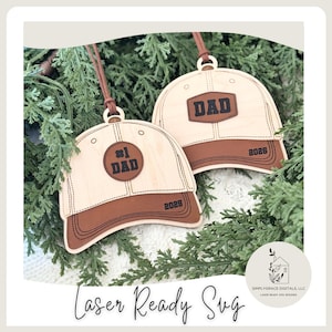 Hat Leather Patch Ornament SVG, Child Name Ornament File, Baseball Hat Ornament Digital File, Family Kids Christmas Ornament File, Glowforge