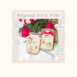 Puede incluir: Archivo SVG digital para un proyecto artesanal. Dos estilos de tarro de cristal con un tema de insectos y el texto "Mamá, estoy loca por ti!" El archivo está listo para láser e incluye instrucciones codificadas por colores.