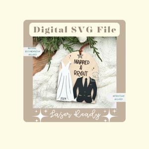 Enfeite SVG brilhante de casado | Enfeite SVG de casado | Arquivo Laser de Natal de casamento | Enfeite SVG de noivo | Enfeite Svg de casal | Lightburn