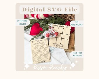 Valentine Tic Tac Toe & Maze SVG: Glowforge Laser Cut File