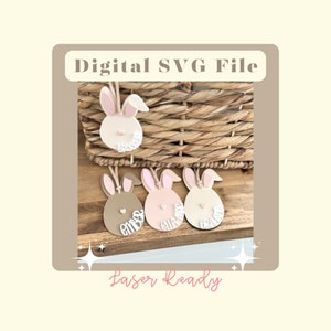 Uovo di coniglio SVG / Etichette per cestini di Pasqua SVG / Etichetta per cestini personalizzati SVG / Glowforge / File SVG di Pasqua / Uovo con orecchie da coniglio SVG / File di taglio SVG /
