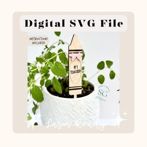 Enseignant crayon plante pieu SVG | Cadeau de professeur SVG | Cadeau d'employée de garderie svg | Fichiers de gravure laser | SVG Lumineux | Étiquette de plante | Enseignant svg |