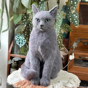 Cutom Needle Felted Cat Sculpture, Personalized Pet Memorial Gift, Realistic Russian Blue Cat Replica, 3D Pet Portrait, Mother's Day Gift