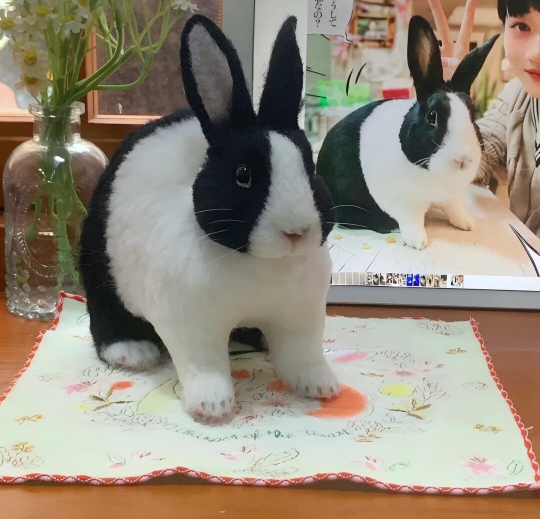 Custom Needle Felted Rabbit Sculpture, 3D Wool Felt Bunny Figurine, Pet ...