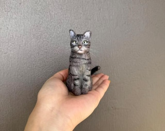 Custom Needle Felted Cat Sculpture, Wool Felt Cat Figurine, Pet Loss Memorial Keepsake