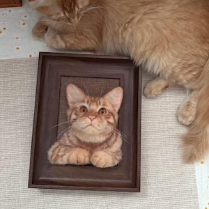 Custom 3D Felt Wool Pet Portrait, Needle Felted Cat Memorial Frame, Mini Felt Cat Replica, Realistic Cat Figure, Personalized Pet Keepsake