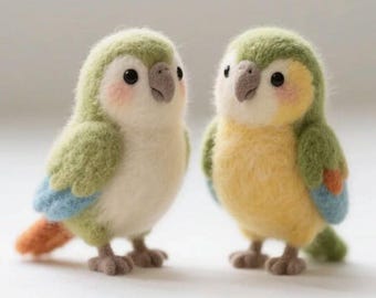 3-Inch Needle Felted Bird, Mini Decor Wool Felt Parrot, Felted Animal Sculpture, Christmas Ornament