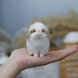 Custom Needle Felted Bunny Sculpture - Wool Felt Rabbit Ornament - Christmas Bunny Gift