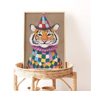 Adorable Tiger Illustration - Retro Kids Bedroom Art - Jungle Animal Nursery Wall Decor Print