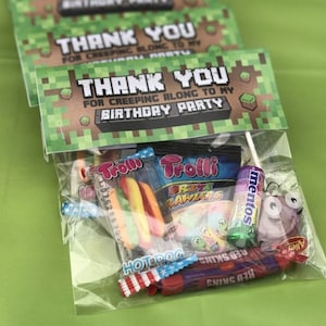 Aanpasbaar Minecraft-etentlabel 5 x 2,5 inch - label verjaardagsfeestje, Minecraft-feestdecoratie, gepersonaliseerd, digitaal