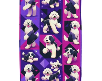 Couverture à griffonnages | Couverture à motif chien, Sheepadoodle, Labradoodle, cadeau pour les amoureux des chiens, cadeau pour propriétaire de chien, maman chien, maman doodle