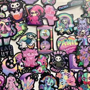Pegatinas góticas de brujas mágicas rosas y negras para teléfono, ordenador, maleta y álbumes de recortes.