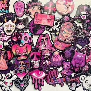 Autocollants Gothiques Rose & Noir Stickers Sorcière Magique pour Téléphone, Ordinateur, Valise, Scrapbooking DIY