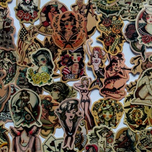 Stickers Rétro Style Tatouage - Autocollants Imperméables en PVC pour Réfrigérateur, Valise et Décoration Vintage