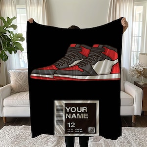 Custom Sneaker Box Label Blanket, Personalized, Sneakerhead Customizable Blanket, Urban Style Decor, Athletic Blanket, Fashionable Blanket