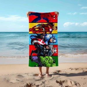 Spiderman Patterned Beach Towel, Spiderman, Ironman, Kids Towel, Hulk, Thor, Captain America
