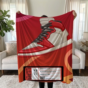 Sneaker Box Label Blanket, Sneaker Sports, Basketball Sneaker Decor, Sneaker Lover Gift Cool Blanket, Urban Style, Sneakerhead Gift