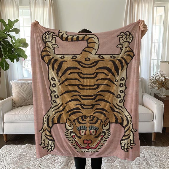 Korean Tiger Blanket: Asian Art Throw Blanket, Eclectic Decor