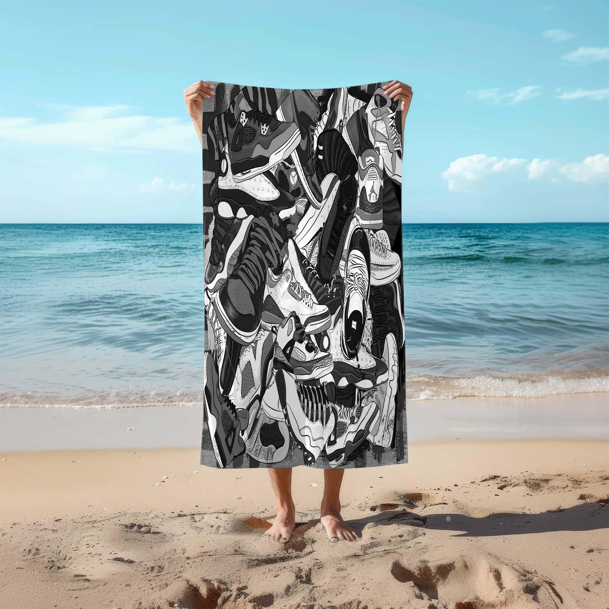 Gray Color Sneakers Beach Towel, Sneakers Shoes Towel, Shoes Design Towel