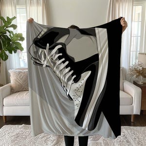 Sneaker Blanket, Black White Design, Graphic Print, Cozy Throw, Shoe Decor, Home Deco, Sports Fan Gift, Comfortable Blanket, Stylish Bedding