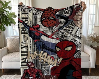 Coperta di Spider-Man, coperta a tema fumetti, coperta decorativa di Spider-Man, regalo da supereroe, coperta d'azione, stile fumetto, tema New York