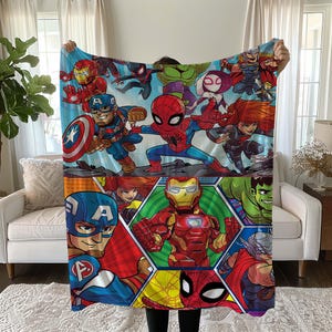 Coperta con motivo a cartoni animati di Spiderman, Ironman, Capitan America, Thor, Hulk, Supereroe