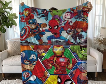Manta de dibujos animados de Spiderman, Ironman, Capitán América, Thor, Hulk, superhéroe y cómic