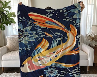 Japanese Koi Fish Blanket: Soft Cozy Throw Blanket