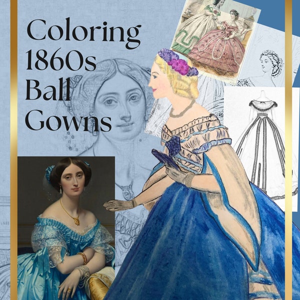 1860s Ball Gowns Coloring Book-Digital Download PDF