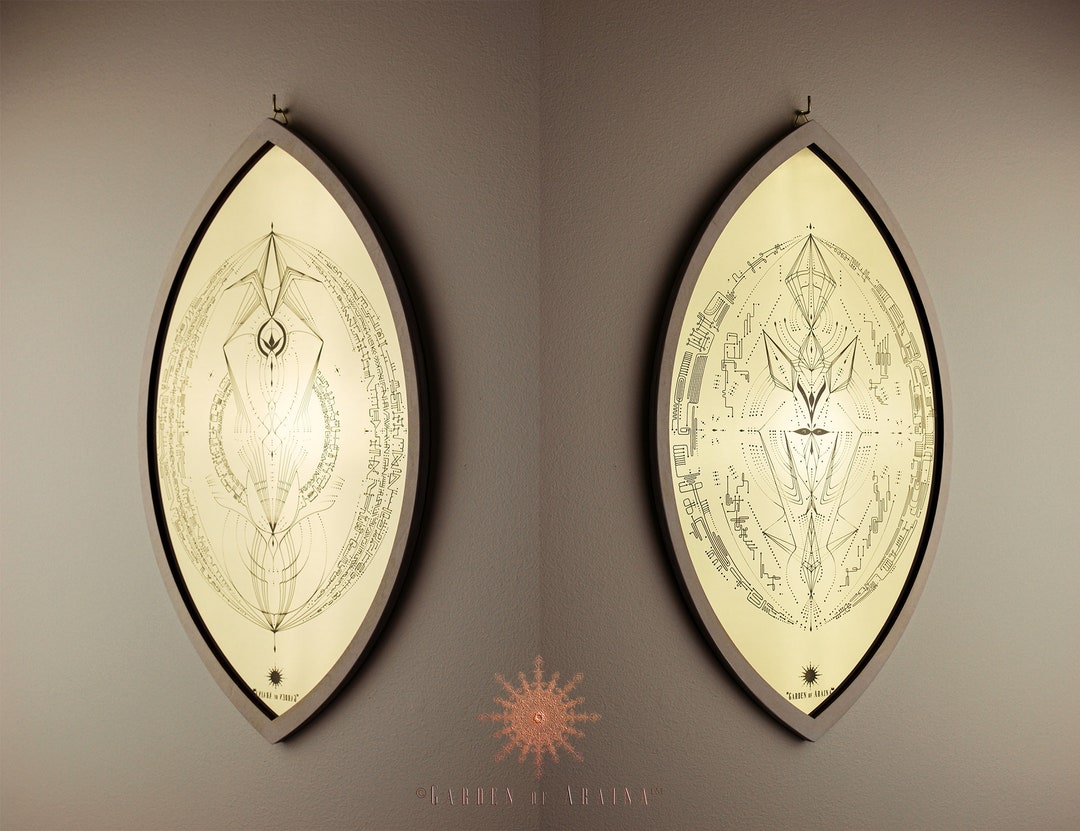 Araina Guardian Mirrors SET of Respect & Honor Wooden Mandorla Frame // Laser Engraved, Fine Art