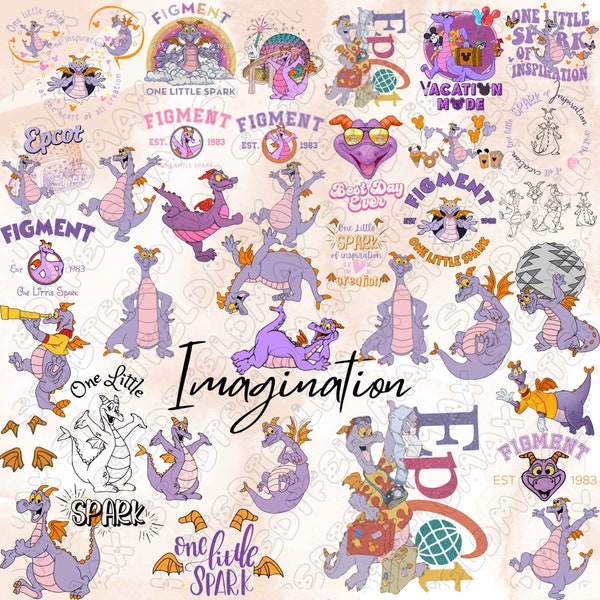 30+ Designs Retro Dis ney Figment Png Bundle, Figment The Dragon Png, Dis neyEpcot Figment Png, Figment One Little Spark, Purple Dragon Png