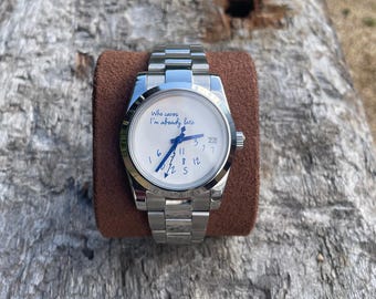 orologio automatico personalizzato "chi se ne frega, sono già in ritardo" con bracciale Oyster lucido