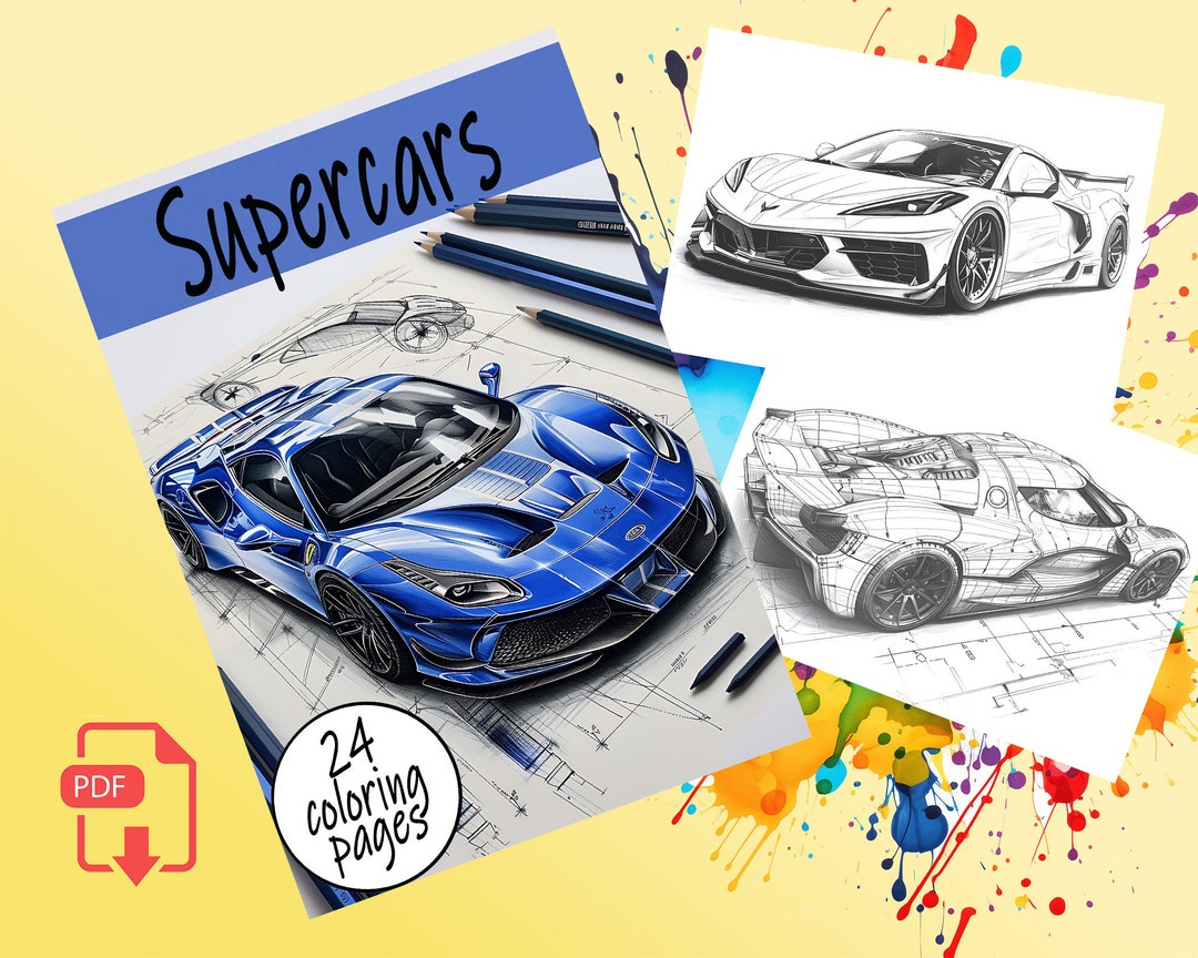 Coloring Page | 24 Pages | SUPERCARS | A4(210x297mm) | PDF Instant ...