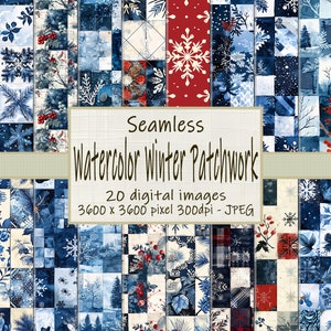 Patchwork d'hiver | Papier numérique | Modèles sans couture | Modèles numériques | Scrapbooking numérique | Téléchargement numérique |