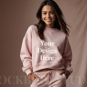 GILDAN 18000 Pink Crewneck Mock up, Gildan 1800 Crewneck Sweatshirt Mockup, g180 Model Mockup, G Sweater Mockup, Young Female Jumper Mock up