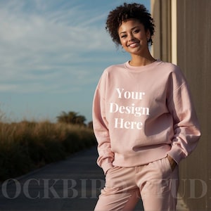 GILDAN 18000 Pink Crewneck Mock up, Gildan 1800 Crewneck Sweatshirt Mockup, g180 Model Mockup, G Sweater Mockup, Young Female Jumper Mock up