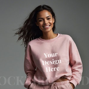 GILDAN 18000 Pink Crewneck Mock up, Gildan 1800 Crewneck Sweatshirt Mockup, g180 Model Mockup, G Sweater Mockup, Young Female Jumper Mock up