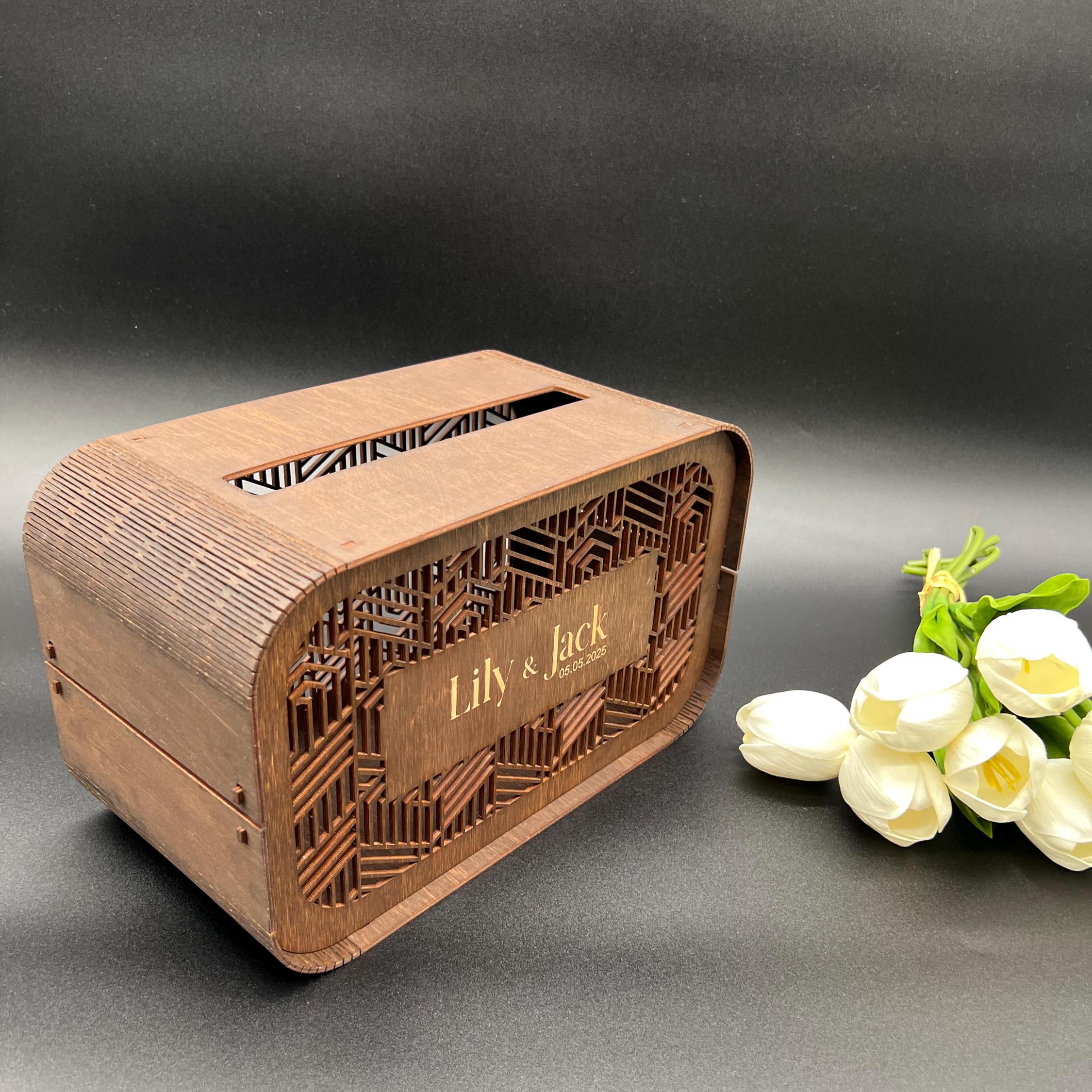 Personalized Wedding Card Box With Names & Date, Rustic Wooden Keepsake ...