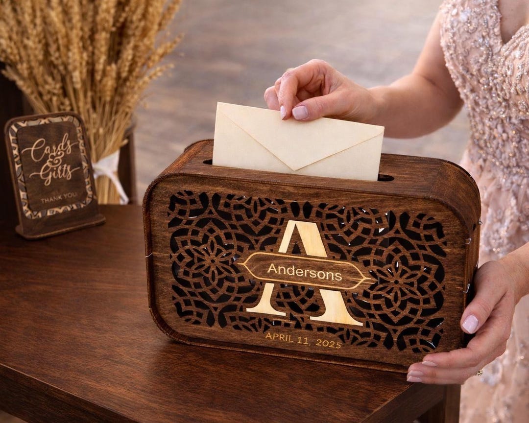 Wooden Wedding Card Box, Personalized Rustic Gift Box for Cards & Gifts ...