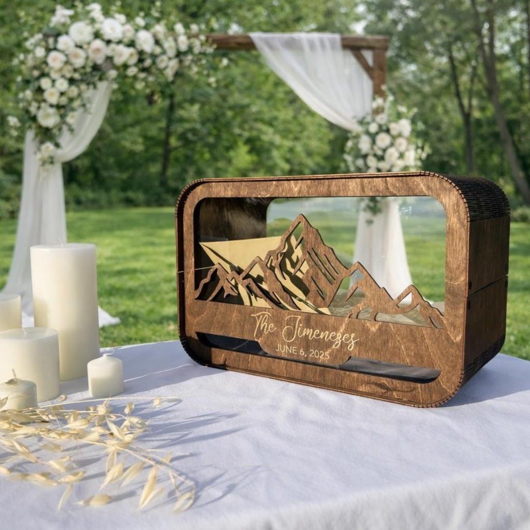 Personalized Mountain Wedding Card Box, Rustic Wooden Envelope Gift Box ...