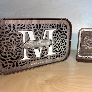 Caixa de cartão de casamento personalizada com compartimento, caixa de presente de casamento rústica, caixa de cartão de madeira personalizada, presente de casamento personalizado, decoração de casamento boho
