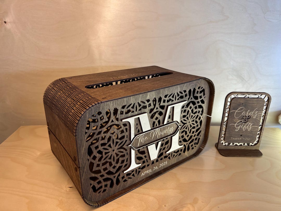 Rustic Personalized Wedding Card Box – Wooden Card Holder With Laser ...