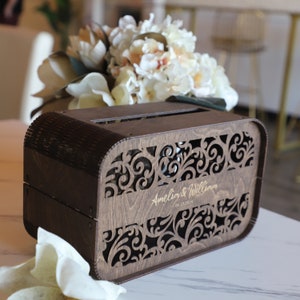 Boîte pour cartes de mariage personnalisée avec fente - Boîte en bois personnalisée pour cartes et cadeaux en espèces, décoration de mariage bohème rustique, idée cadeau de mariée unique