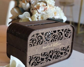 Custom Wedding Card Box with Slot, Rustic Wedding Gift Box, Custom Wooden Card Box, Personalized Wedding Gift, Boho Wedding Decor