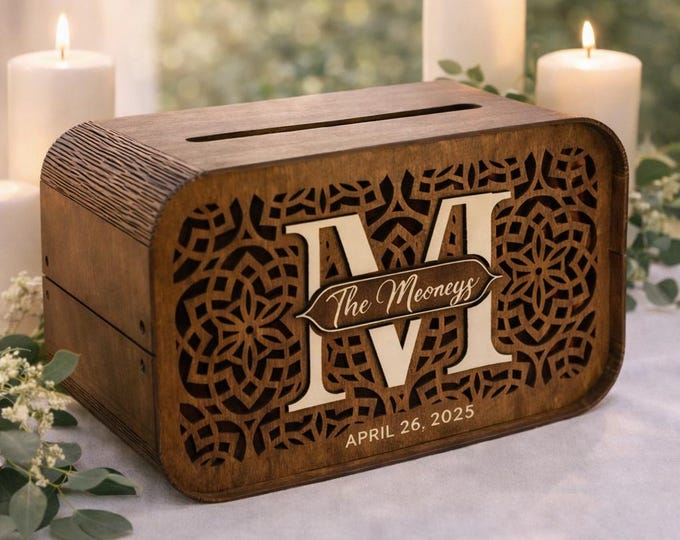Personalized Rustic Wedding Card Box | Wooden Keepsake With Slot for ...